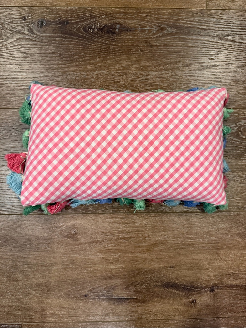 Matilda Jane Pink Gingham Pillow with Multicolor Tassel Trim